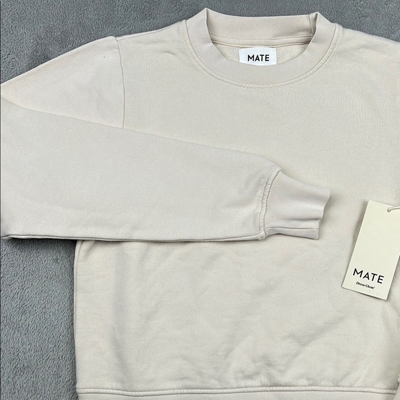 NEW‎ MATE The Label XS 100% Organic Cotton Fleece Shrunken Crew Neck Sweatshirt - Picture 1 of 8